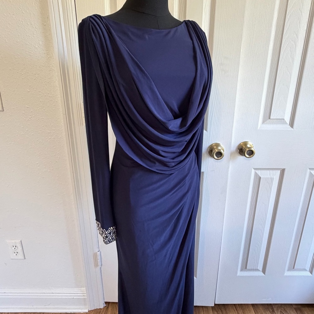 Vince Navy Long Sleeve Drape Gown